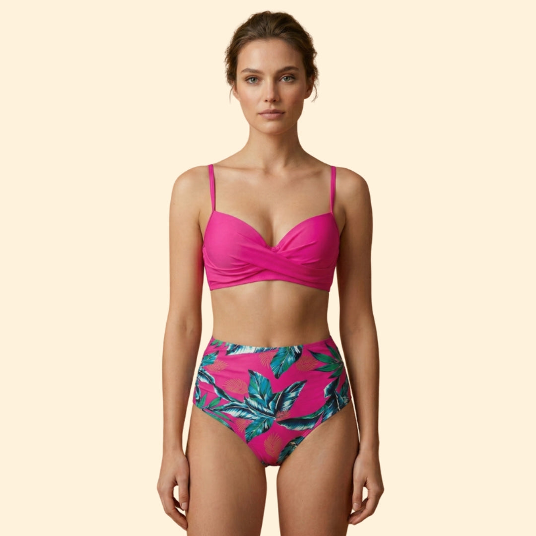 Women’s Floral High-Waisted Bikini with Padded Cups