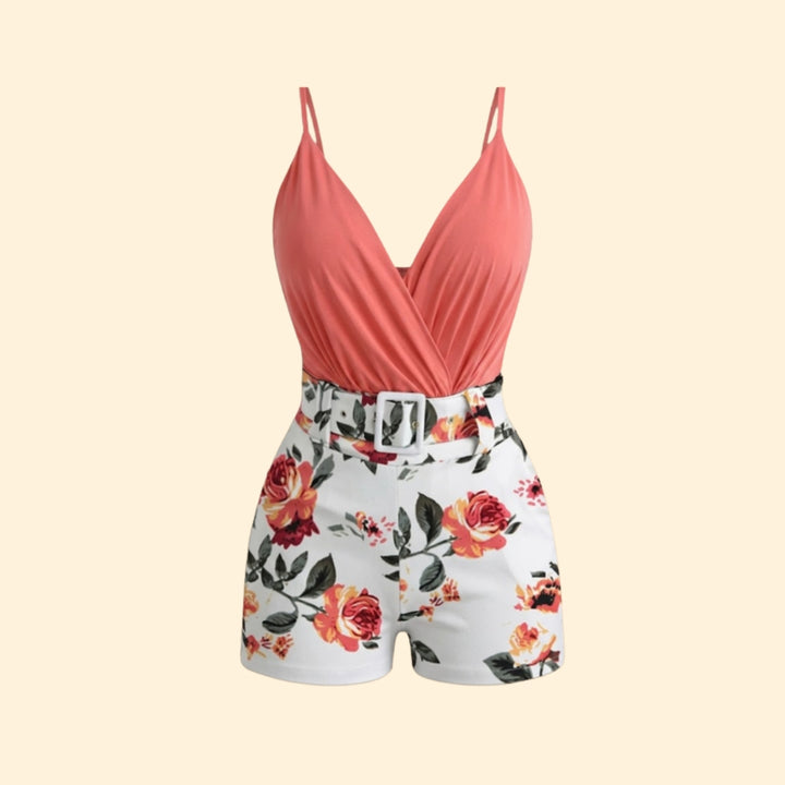 Women’s Floral Jumpsuit with Belted Waist