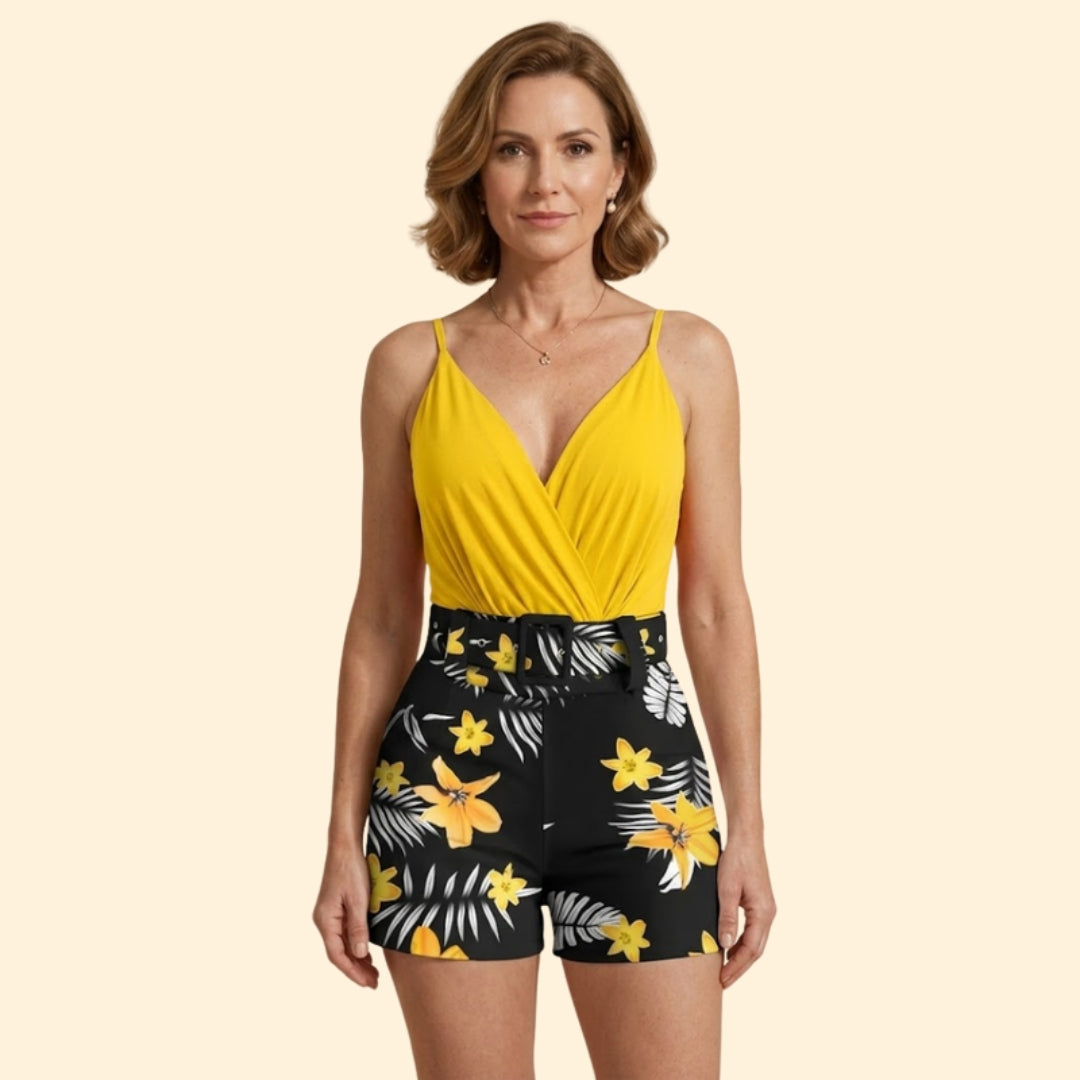 Women’s Floral Jumpsuit with Belted Waist