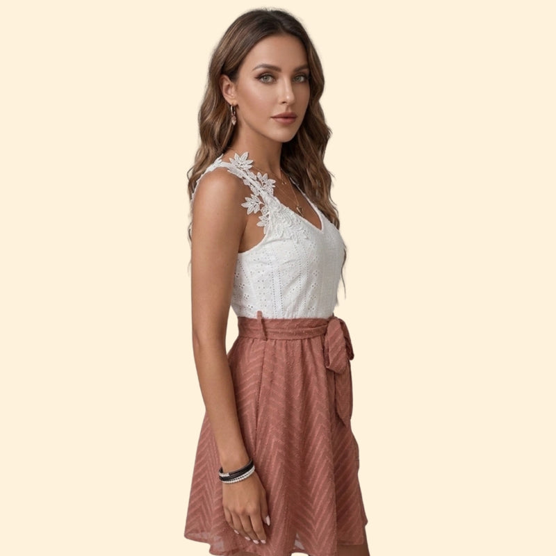 Women’s Floral Lace Top with Bow Tie Skirt