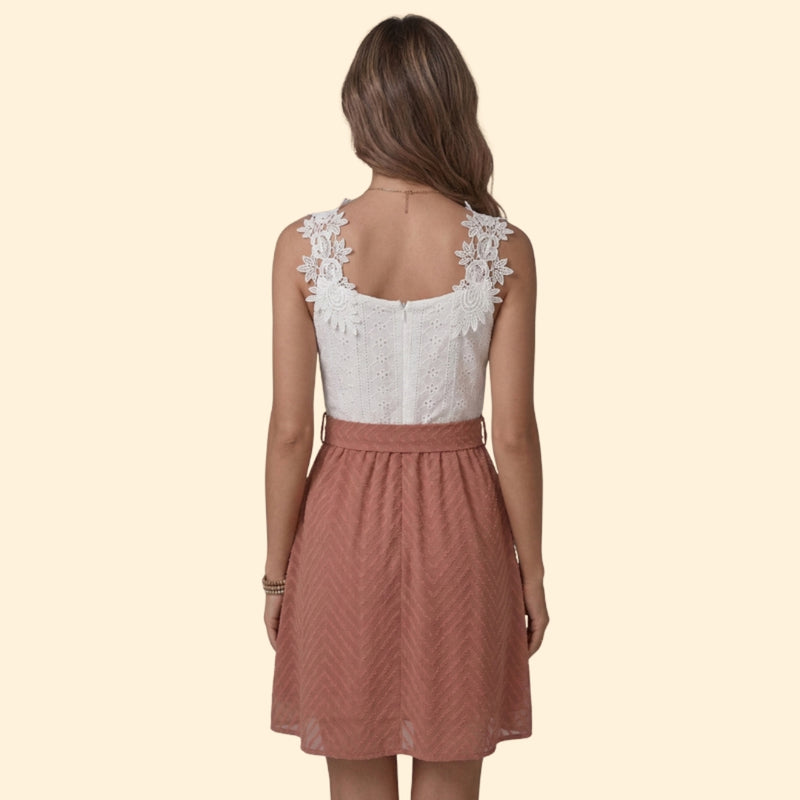 Women’s Floral Lace Top with Bow Tie Skirt