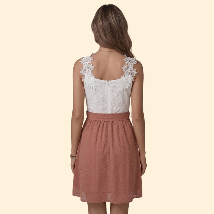 Women’s Floral Lace Top with Bow Tie Skirt