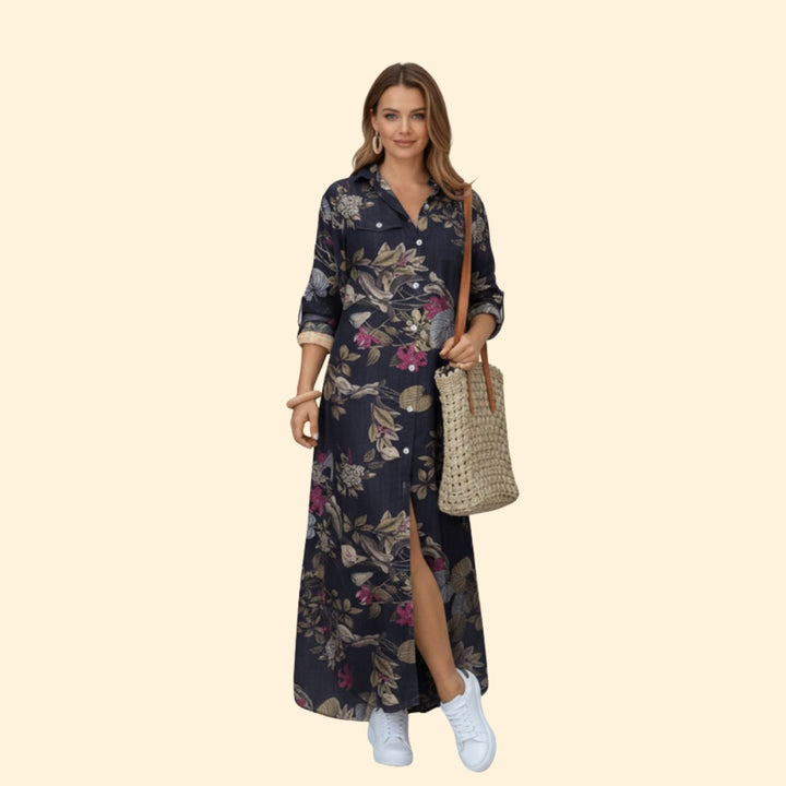 Women’s Floral Maxi Dress with Button Placket