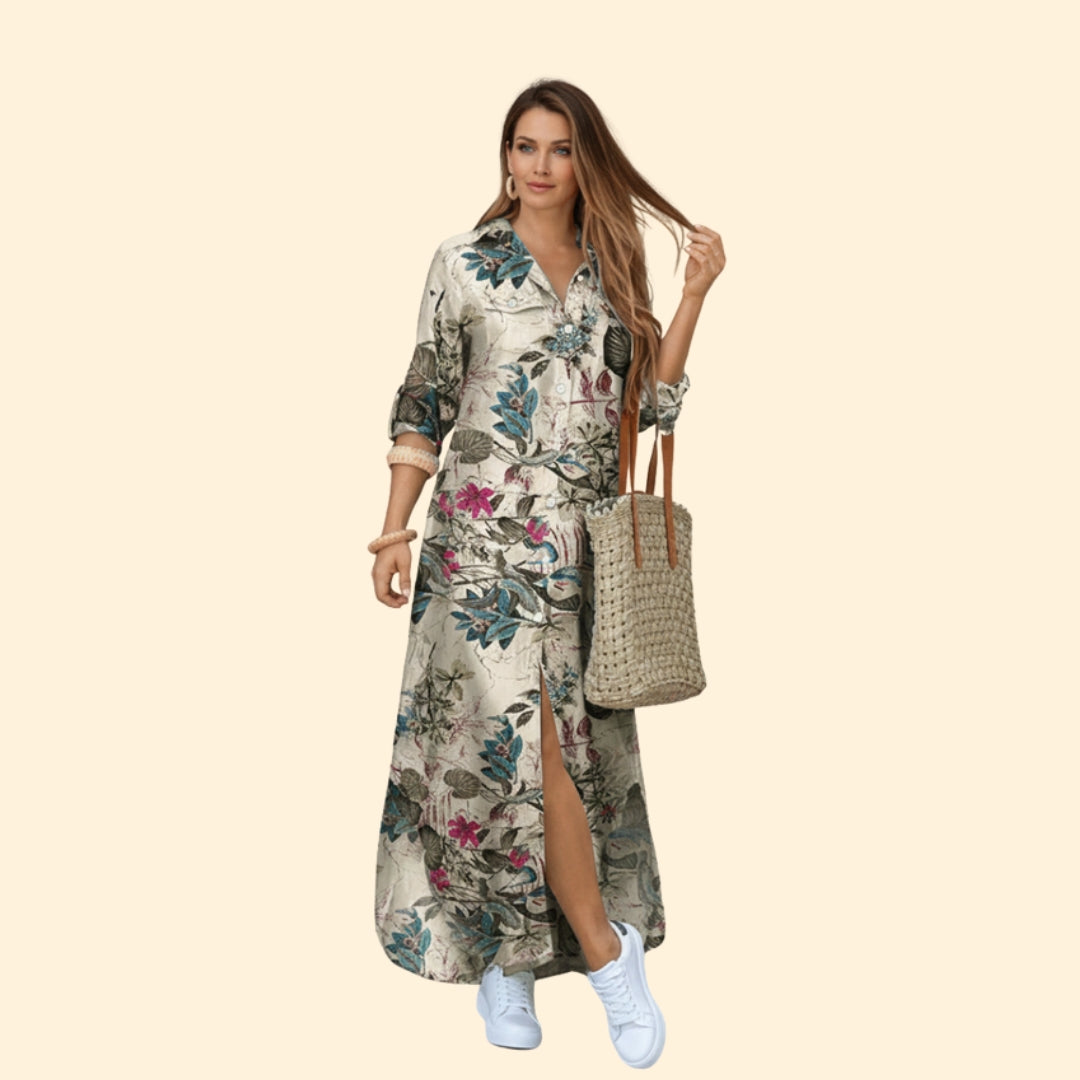 Women’s Floral Maxi Dress with Button Placket
