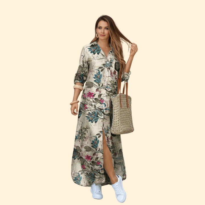 Women’s Floral Maxi Dress with Button Placket