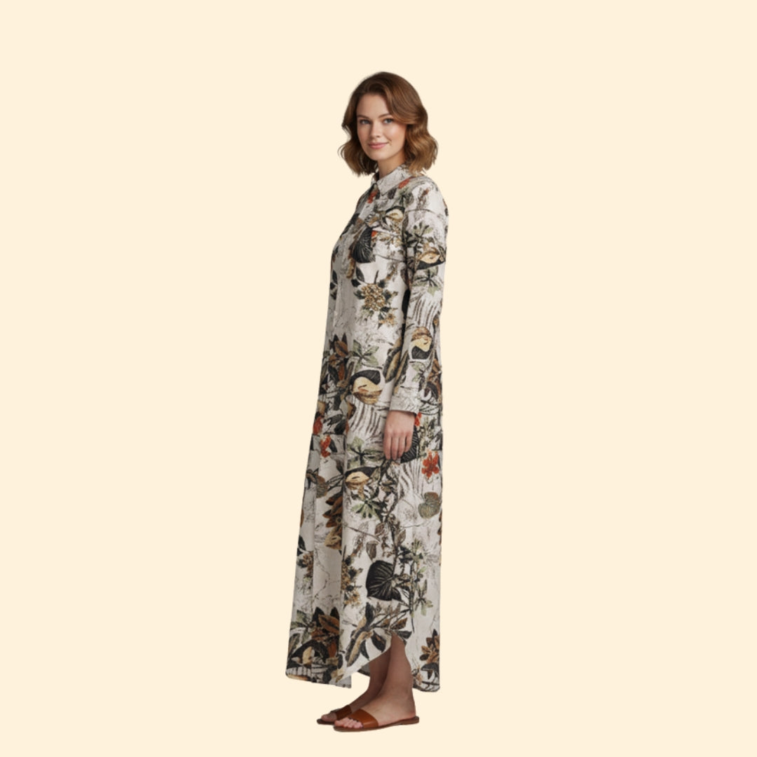 Women’s Floral Maxi Dress with Button Placket