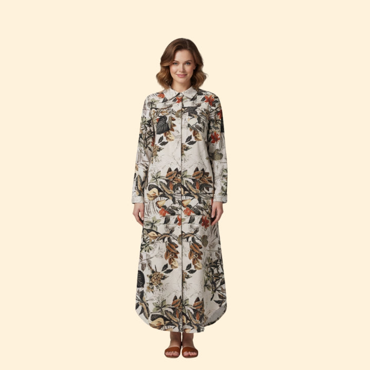 Women’s Floral Maxi Dress with Button Placket