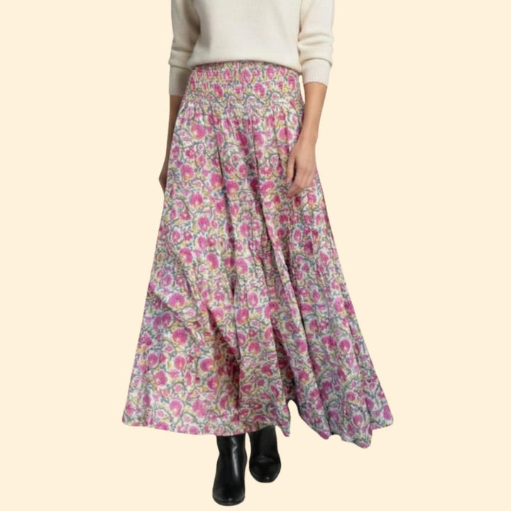 Women’s Floral Maxi Skirt with Elastic Waist