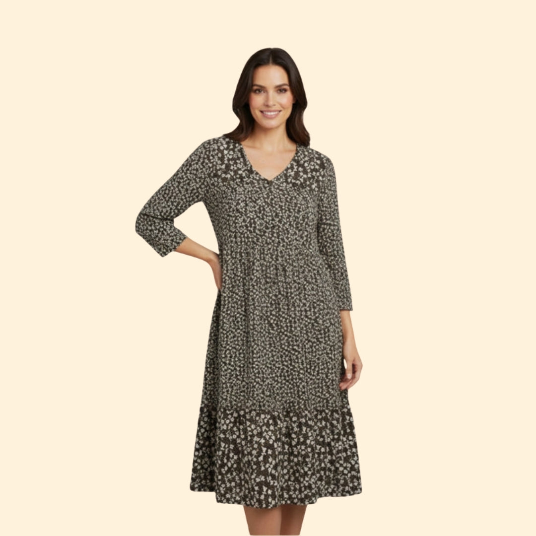 Women’s Floral Midi Dress with Smocked Waist