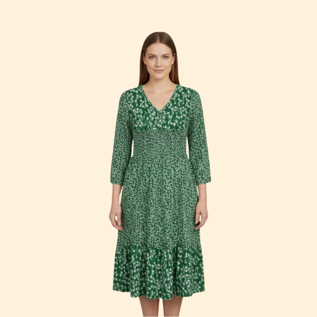 Women’s Floral Midi Dress with Smocked Waist