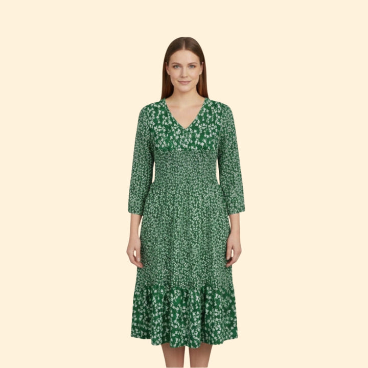 Women’s Floral Midi Dress with Smocked Waist