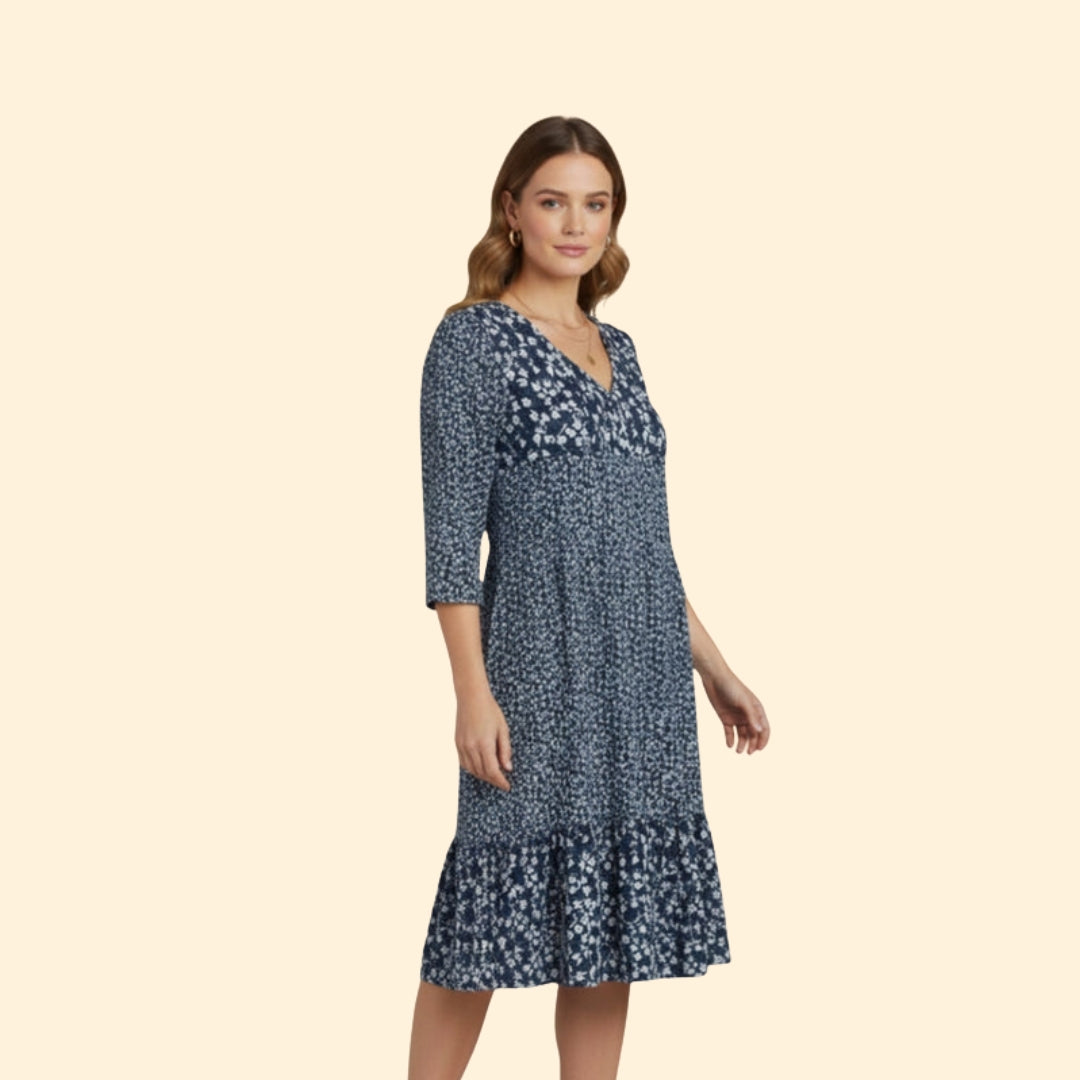 Women’s Floral Midi Dress with Smocked Waist