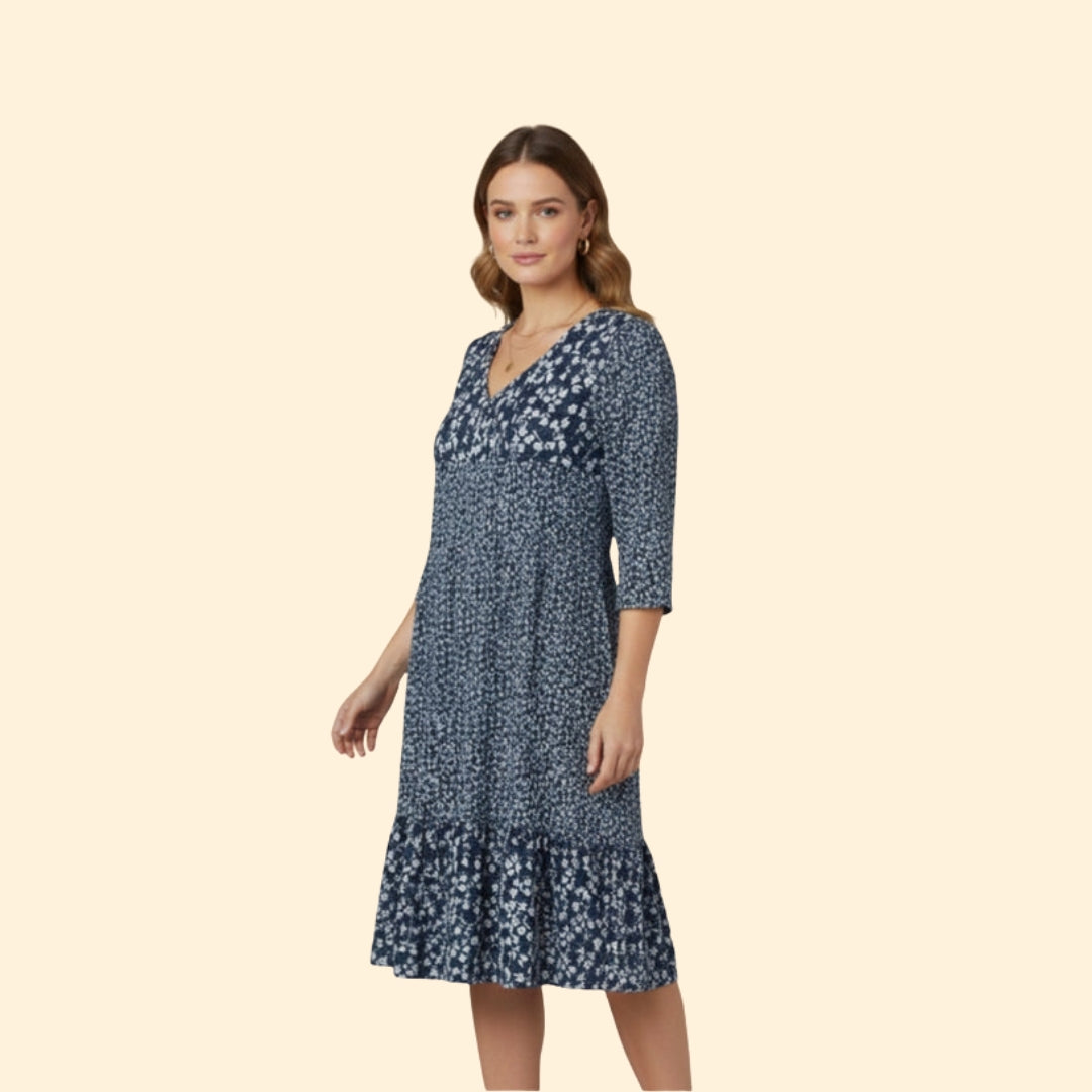 Women’s Floral Midi Dress with Smocked Waist