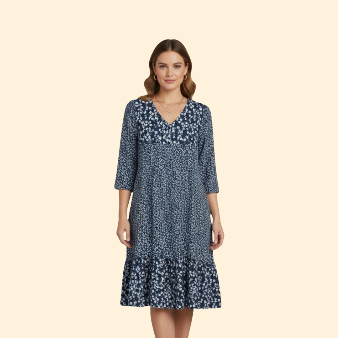 Women’s Floral Midi Dress with Smocked Waist