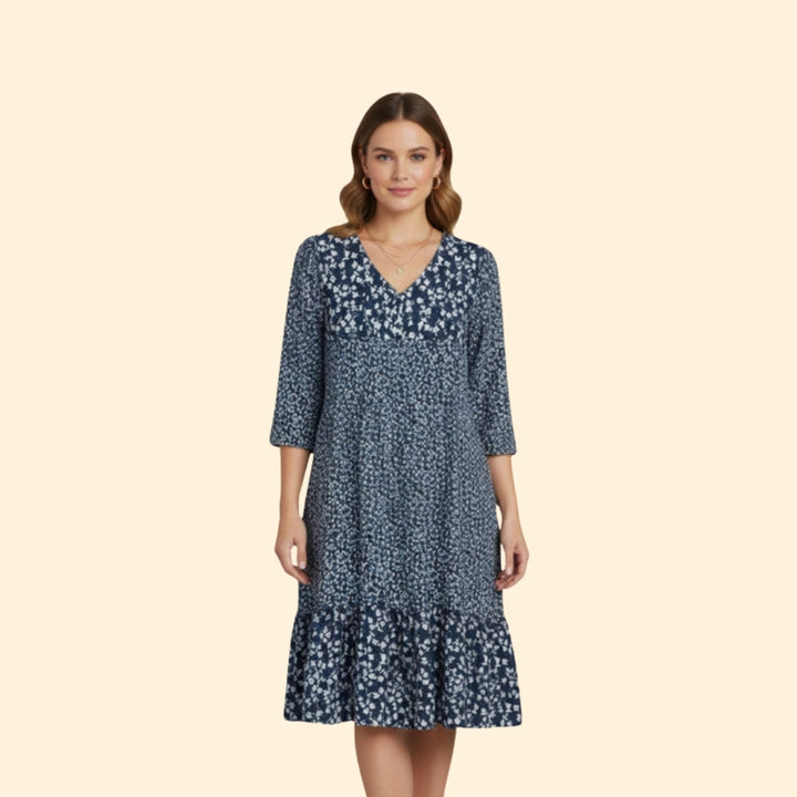 Women’s Floral Midi Dress with Smocked Waist