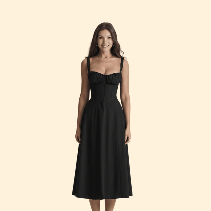 Women’s Floral Midi Dress with Sweetheart Neckline