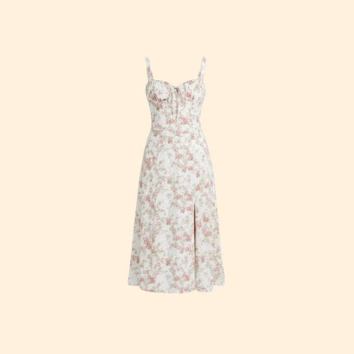 Women’s Floral Midi Dress with Sweetheart Neckline