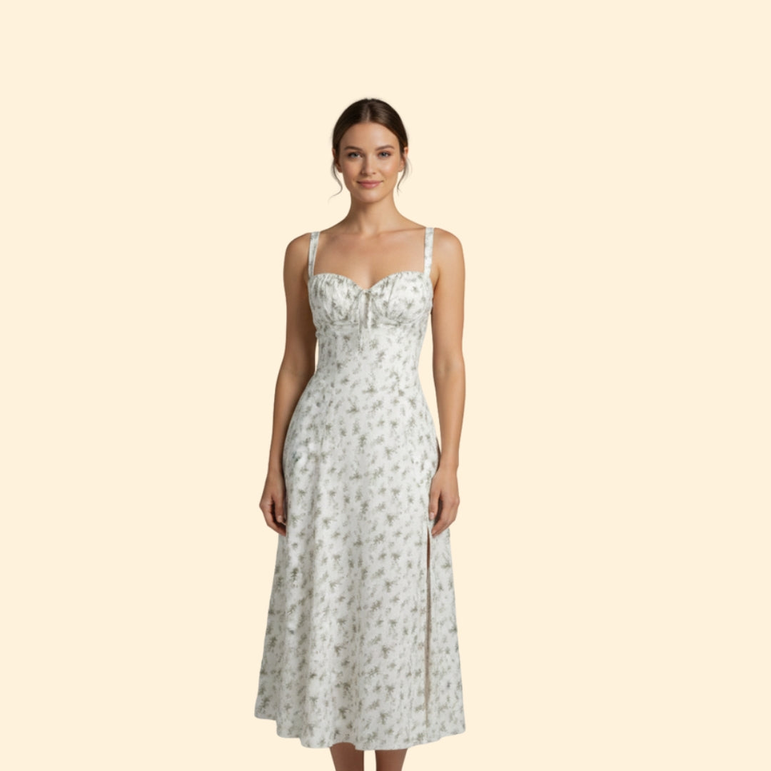 Women’s Floral Midi Dress with Sweetheart Neckline