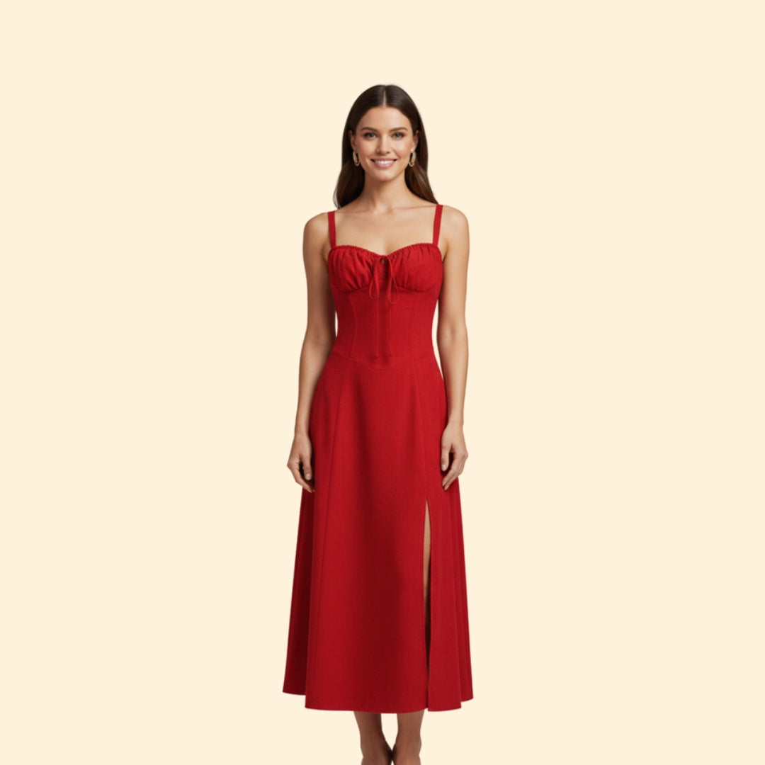 Women’s Floral Midi Dress with Sweetheart Neckline