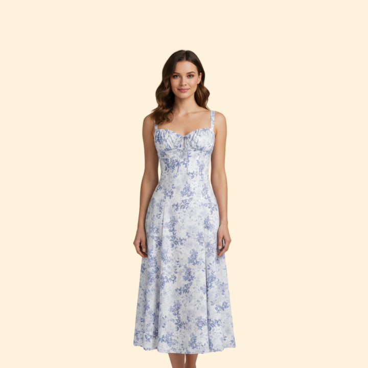 Women’s Floral Midi Dress with Sweetheart Neckline