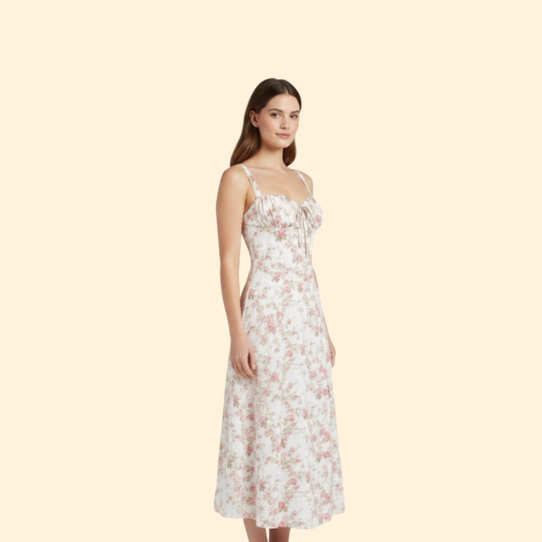 Women’s Floral Midi Dress with Sweetheart Neckline