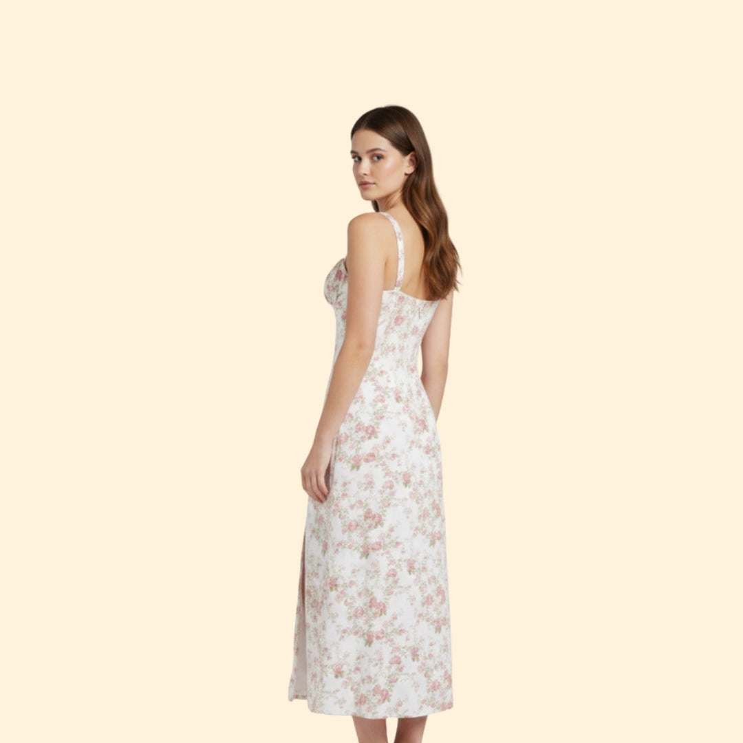 Women’s Floral Midi Dress with Sweetheart Neckline