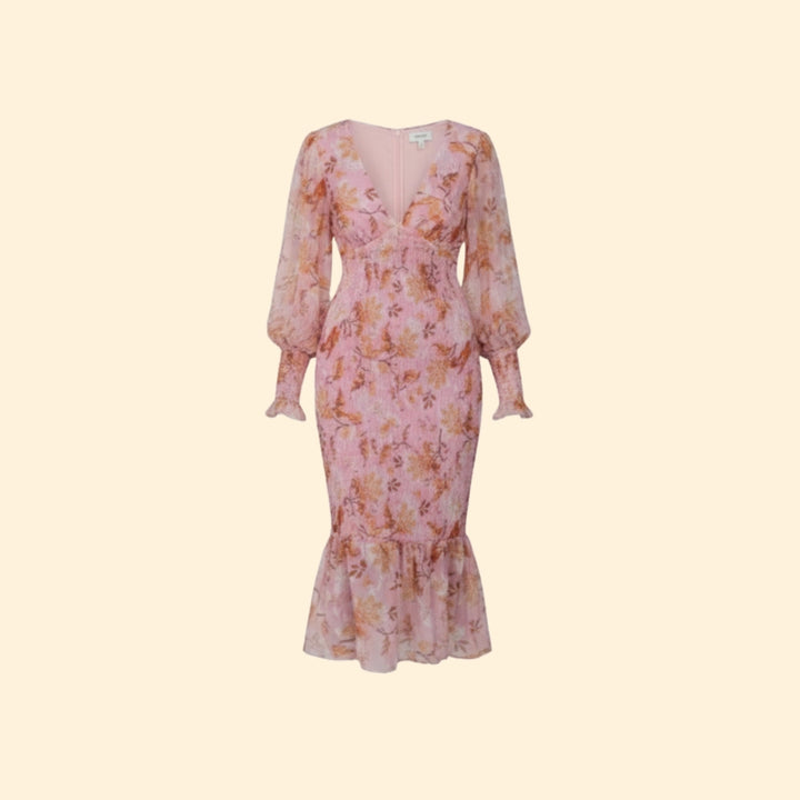 Women’s Floral Midi Dress with V-Neck