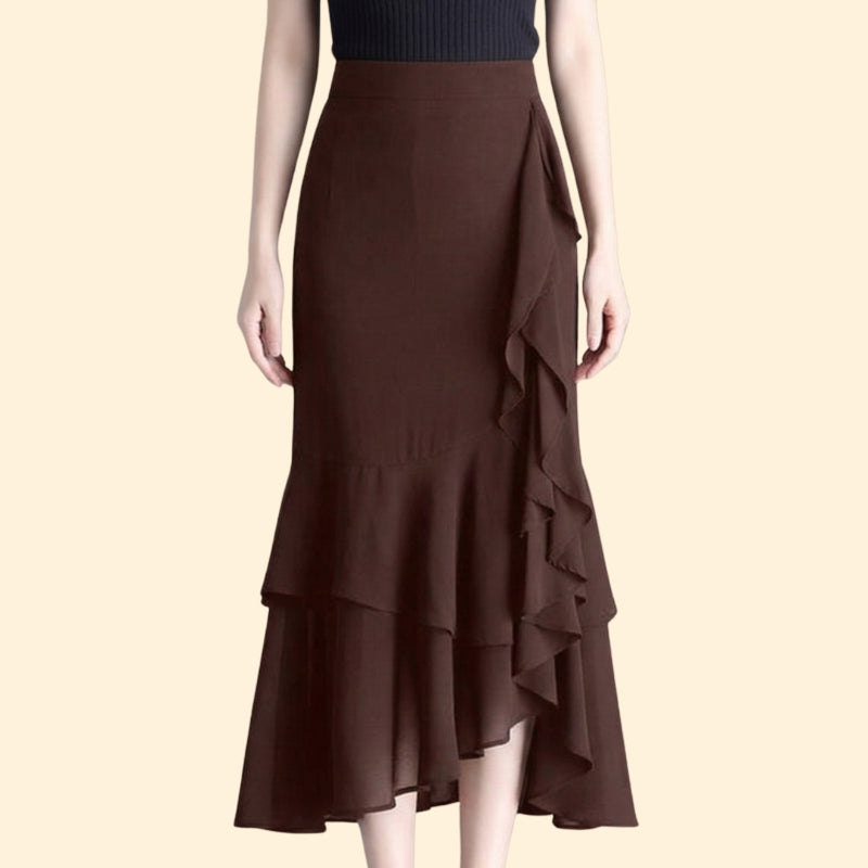 Women’s Floral Midi Skirt with Ruffled Hem