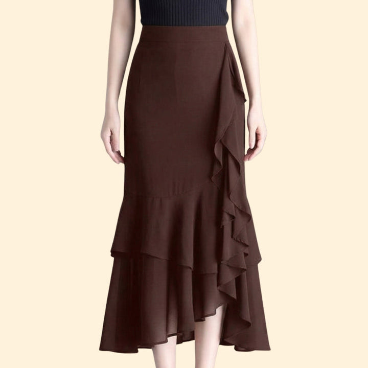 Women’s Floral Midi Skirt with Ruffled Hem