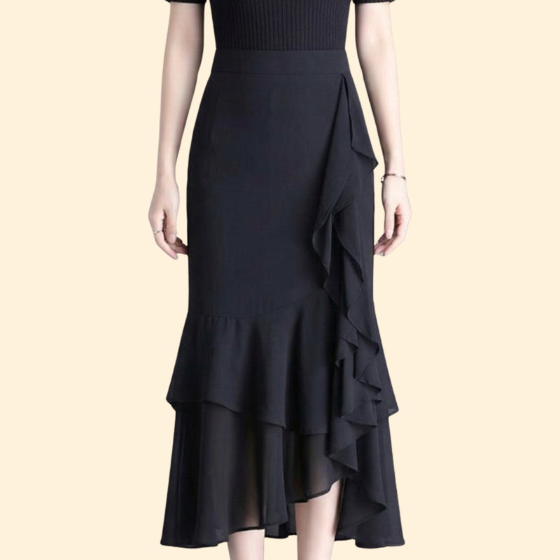 Women’s Floral Midi Skirt with Ruffled Hem