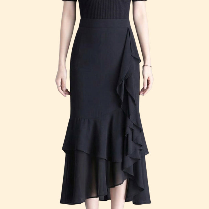 Women’s Floral Midi Skirt with Ruffled Hem