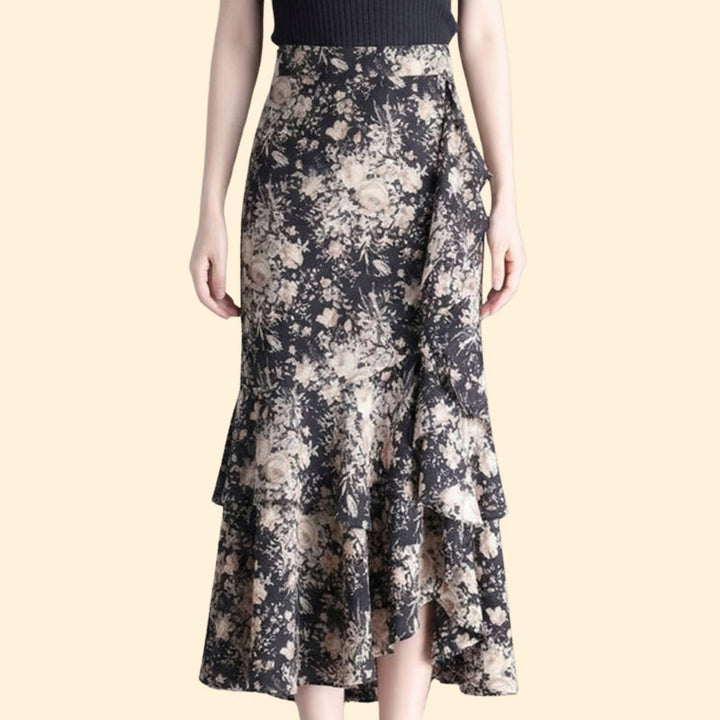 Women’s Floral Midi Skirt with Ruffled Hem