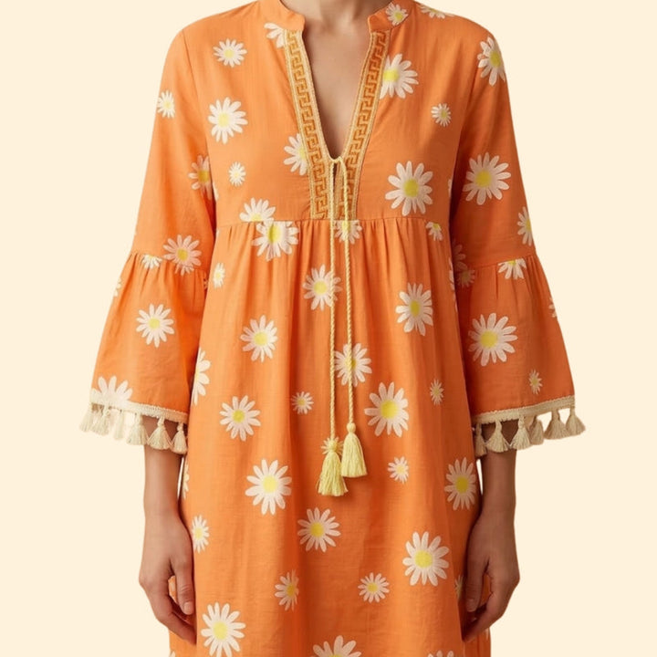 Women’s Floral Mini Dress with Tassel Trim