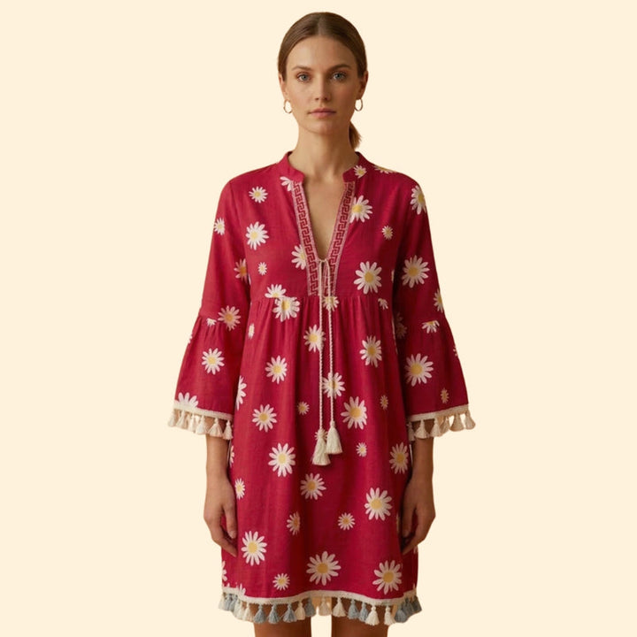 Women’s Floral Mini Dress with Tassel Trim