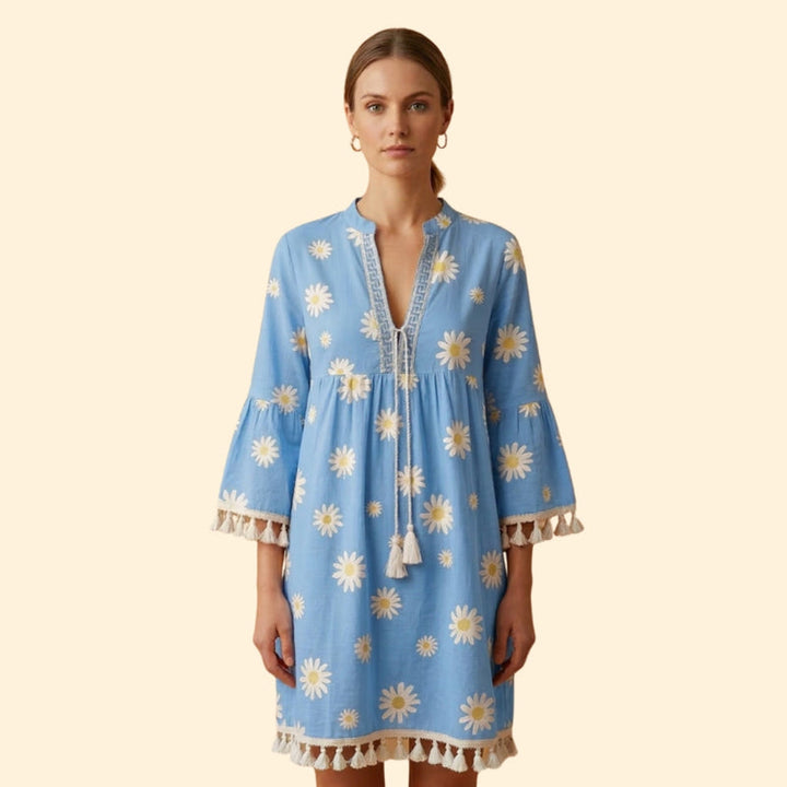 Women’s Floral Mini Dress with Tassel Trim