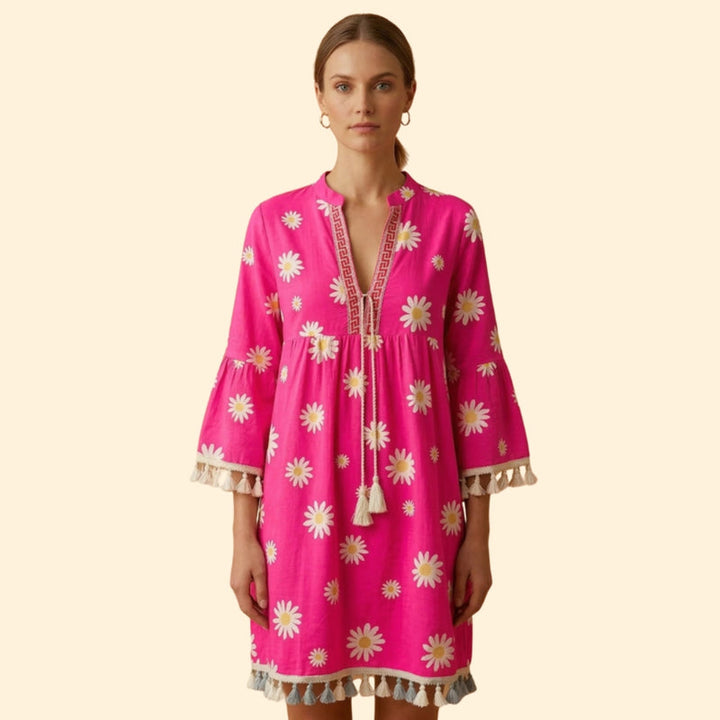 Women’s Floral Mini Dress with Tassel Trim