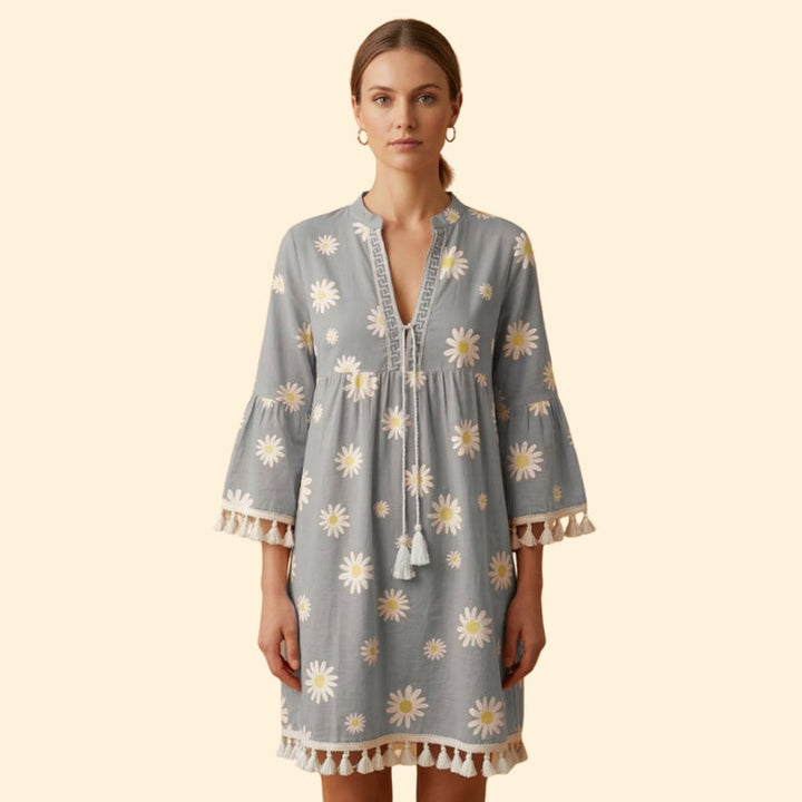 Women’s Floral Mini Dress with Tassel Trim