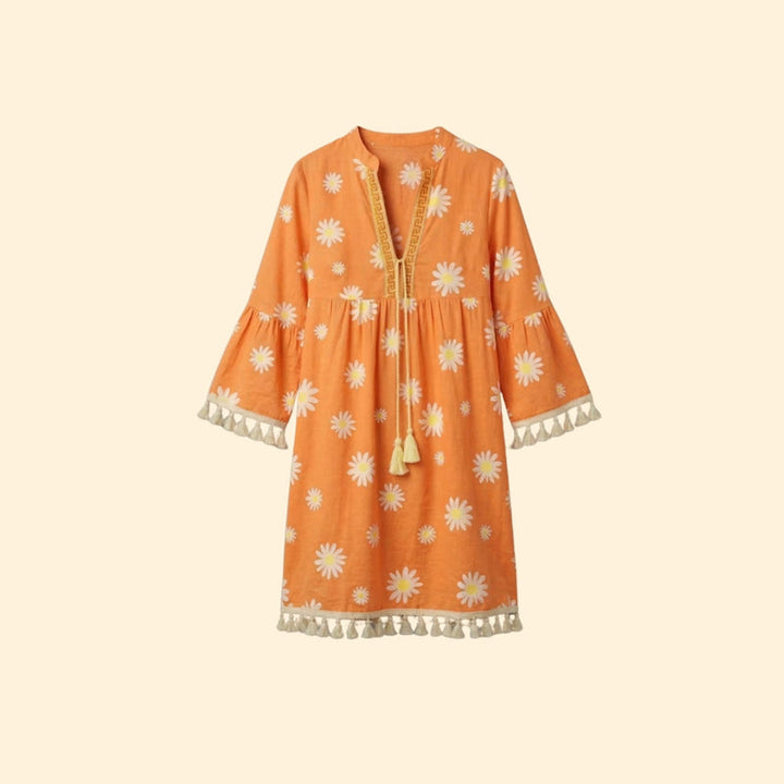 Women’s Floral Mini Dress with Tassel Trim
