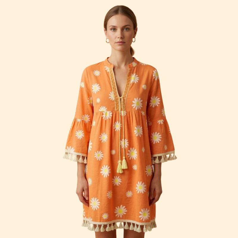 Women’s Floral Mini Dress with Tassel Trim