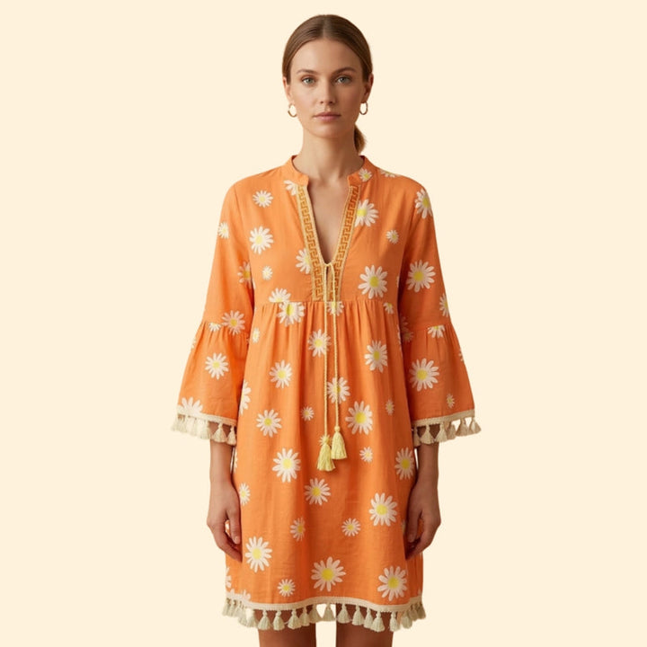Women’s Floral Mini Dress with Tassel Trim