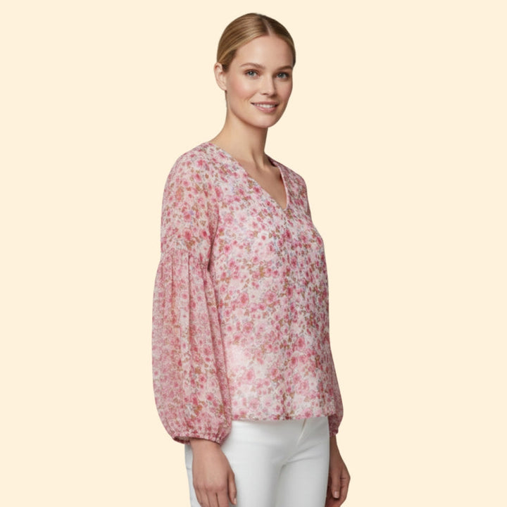 Women’s Floral Print Blouse with V-Neck