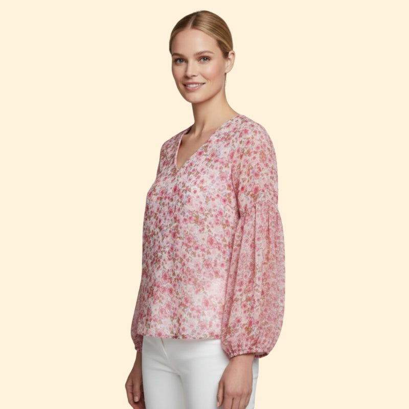 Women’s Floral Print Blouse with V-Neck