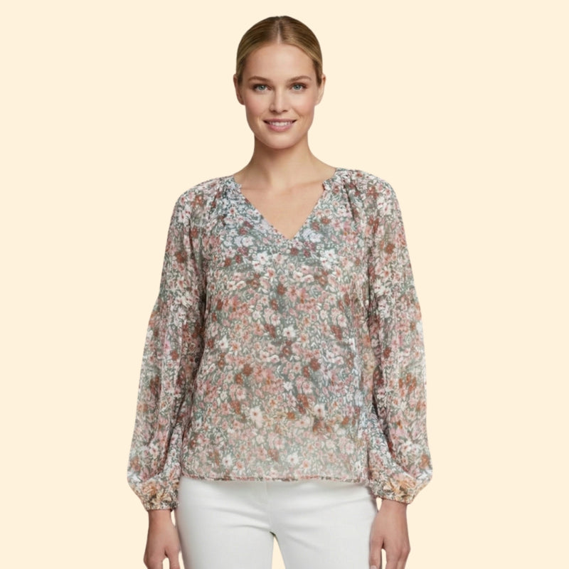 Women’s Floral Print Blouse with V-Neck