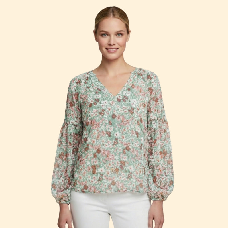 Women’s Floral Print Blouse with V-Neck