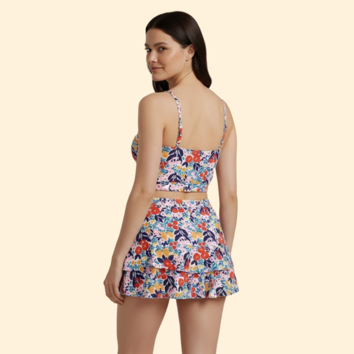 Women’s Floral Set with Cropped Top and Skirt