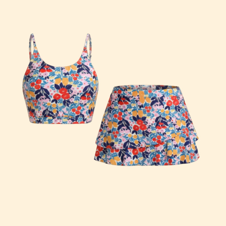 Women’s Floral Set with Cropped Top and Skirt