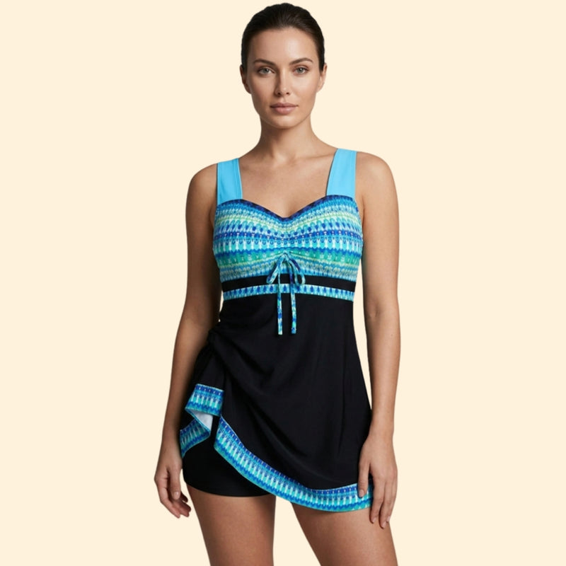 Women's Floral Tankini Dress with V-Neckline