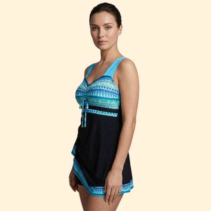 Women's Floral Tankini Dress with V-Neckline