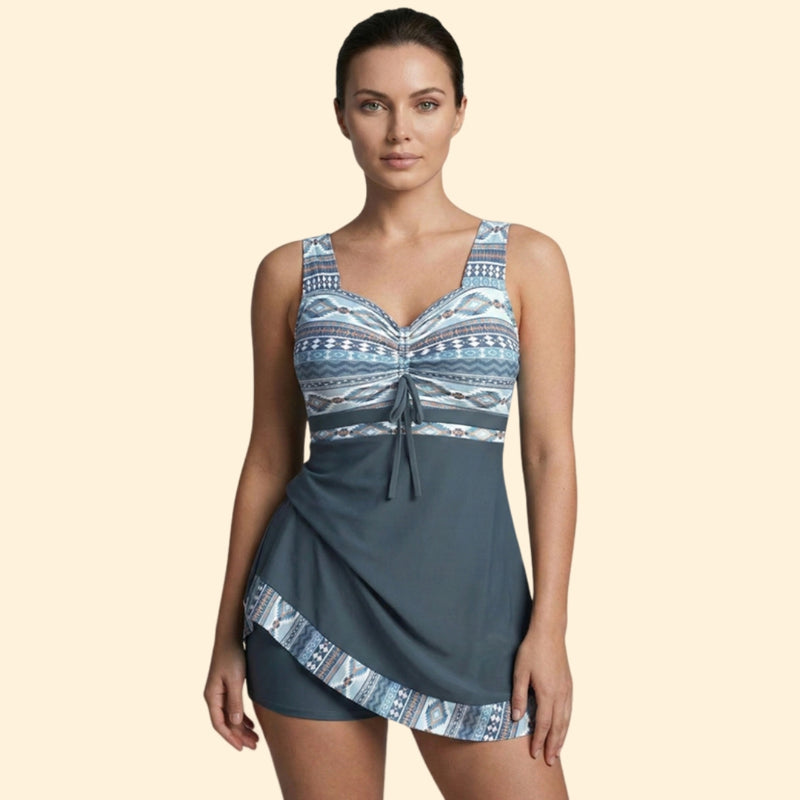 Women's Floral Tankini Dress with V-Neckline