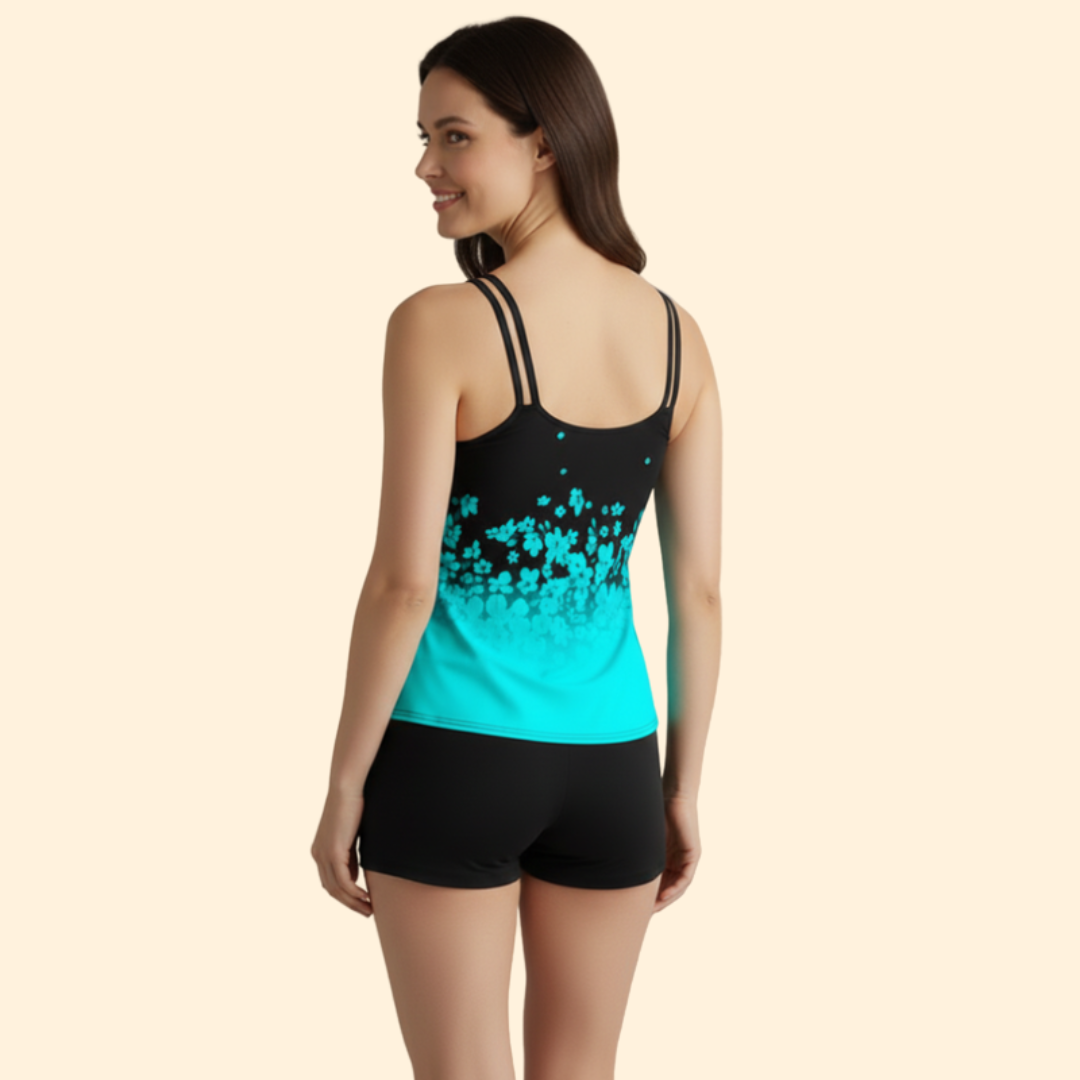 Women’s Floral Tankini with Adjustable Straps and Shorts
